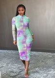 Fall tie-dye printed sexy commuter dress