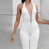 hollow out halter jumpsuit women summer 2020 fashion elastic hight backless sexy female outfit sleeveless clothes