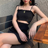 2020 summer sexy hollow-out lacing skirt Pleated elastic suspender dress Slim sleeveless slip dress