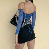 X00561V Phoenix 2021 Autumn/winter long sleeve neck with one-line collar sexy backless slim T-shirt