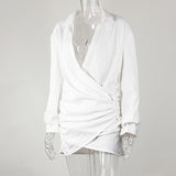 Phoenix New arrival sexy women dress+Long sleeve white shirt sexy deep V Linen dress