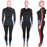 X01039M Casual women two piece set Sexy slim hooded splice zipper pantsuit Plus size tracking sport suit in stock