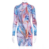 Fashion Printed Bodycon Women Mini Dress Party Sexy Skinny Clubwear Long Sleeve 2020 Spring Dresses