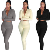 X01706C Phoenix European and American women's zip-up top in solid color sport slim two-piece set