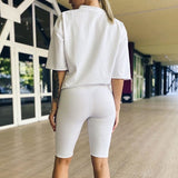 Summer 2020 Women Set O Neck Loose Short Sleeve Top Shirt And Biker Shorts Two Piece Ladies Tracksuit Sets Sportswear