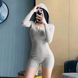 Hooded Women Jumpsuit Romper Female Cotton Summer Bodysuit Sports Style Long Sleeved Sweater One Piece Jumpsuits