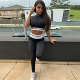 X01519C Phoenix solid letter print two piece set women stretchy sports wear o-neck crop tops+slim leggings matching sets female