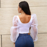 X00221S mesh stitching long sleeve vest for women hot new U collar crop top