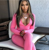 Hot sale solid turtleneck full sleeve jumpsuits 2020 spring autumn women fitness slim rompers zipper long bodysuit skinny jogger