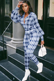 New arrival hot sale women jumpsuits+Plaid print jumpsuit with lapel trim and puff sleeves