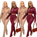 Hot style ladies two-piece set+Fashionable casual pu-pleated two-piece suit is a hot seller