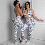 2020 New Bow Animal Print fitness yoga wear Tracksuit Women Cropped Tops Sports Set Stretch Pants Romper Jumpsuits