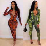 2021 Fall sexy tight striped print zipper jumpsuit