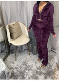 X00899S Phoenix 2021 Autumn Two-piece suit with Pleated solid-color zipper two-piece set thickened