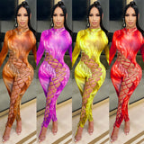 2020 hot sale Hollowed-out lace-up women's jumpsuit Sexy long sleeve night club suit plus size in stock