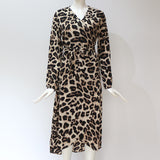 Casual Leopard Women Chiffon Beach Dresses Loose Long Sleeve A-line Sexy Party Dress Vestidos