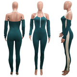 Sexy necktie slim zipper splice pantaloon ladies pencil pants long sleeve jumpsuit sexy casual bodycon