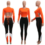 X00683M Phoenix Casual round neck back hollowed-out band splicing trousers two pieces