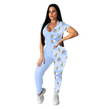 2020 Printed patchwork contrast color macaron jumpsuit v-neck sexy tights