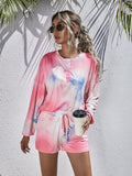 X00554M long sleeve fashion two piece tie-dye printed ladies home suit long-sleeved blouse and shorts two-piece set
