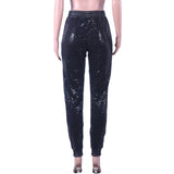 X00861M Phoenix Autumn/winter 2021 new fashion stretch pants Elastic PU leather + elastic sequined trousers