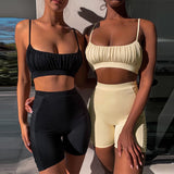 Active Wear Tracksuit Sexy Two Piece Women Crop Tops And Biker Short Set Bodycon Matching Sets Summer