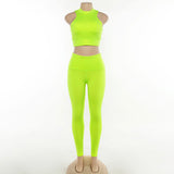 Women 2 Piece set suit neon crop top tank leggings fitness female casual bodysuit club outfit sport ladies tracksuits