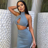 X00038D Off Shoulder Sexy Bodycon Matching Sets Women Sleeveless Club Party Two Piece Outfits Bodycon Top And Stacked Pants Set