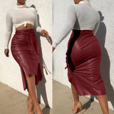 Sexy slit slit mid length slim and strappy skirt