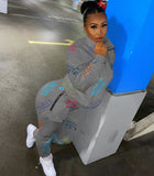 X01144S Stylish digital printed monogram hoodie sports suit