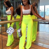 X00728C Neon Wide Leg Pants 2019 Summer Women High Waist Streetwear Festival Trousers Loose Black Clothes Office Ladies Belt