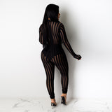 2020 wholesale workout 2020 mesh see-through color striped one piece jumpsuit