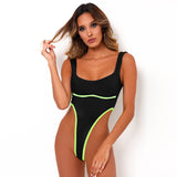 X00294S new 2021 women bodysuits sexy back strap fluorescent strip sports bodysuit