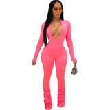 Phoenix 2020 New high-waisted exercise fitness jumpsuit Solid-color large V-neck tight all-in-one pants for woman