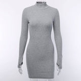 Long Sleeve Skinny Mini Dress Women Sexy Sporting Style Dresses Bodycon Slim Yellow Clubwear