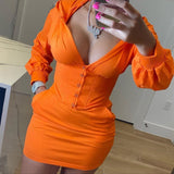 Fashion casual solid color hooded long sleeve dress side pocket straight skirt buttock sexy autumn dress