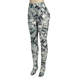 X01559C Dollar Print Women Autumn Foot Pants 2021 New High Waist Elastic Pencil Leggings Female Party Clubwear Slim Outfits Hot