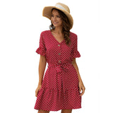 2020 v neck button polka dot short sleeve mini ropa mujer dress dresses women casual summer