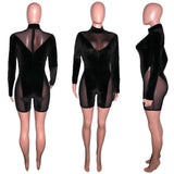 2020 Hot style sexy mesh perspective Mosaic deep V jumpsuit nightclub bodysuit bodycon in stock