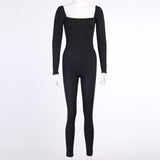 Autumn and winter new design sense of the niche jumpsuit+Sexy slim jumpsuit with square collar