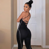 hot style 2020 summer sexy strap backless patchwork exercise fitness jumpsuit