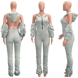 fashion selling suit Casual hooded back with hollowed-out leash and solid color pants two-piece suit