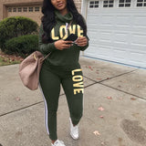 X01931C Plus Size 2 Piece Set Women Outfit LOVE Letter Print High Neck Hoodies Sweatshirt Pants Tracksuit Streetwear Casual Suit