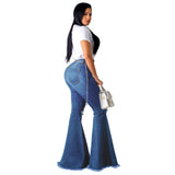 X00713S Nostalgic high-waisted retro stretch lift hip tear tear personality wide leg bell-bottom jeans mop the floor pants