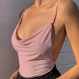 Elegant Summer Sexy Club Glittering Tank Women Shirts Party Camisole Vest Top Slim Backless Tops