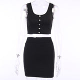 Knitted Skirt Set Club Outfits For Women Flower Buckle Sleeveless Vest And Short Skirts Female Fashion Street Wild Clothes