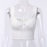 X00760C Sexy White Spaghetti Straps Low Cut Bow Ruches Crop Top 2021 Summer Women Sleeveless Camisole Top Female Skinny Bralette