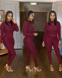 X00566L Phoenix New arrival sport women two-piece set+Stylish solid-color pantsuit with round neck and long sleeves