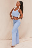 X02047C Fur Two Piece Outfits Sexy Backless Crop Tops Women Outfits Matching Set Top and High Waist Pants Party Clubwear