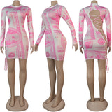 Phoenix New arrival sexy women dress+Tie-dye print lace-up dress nightclub dress